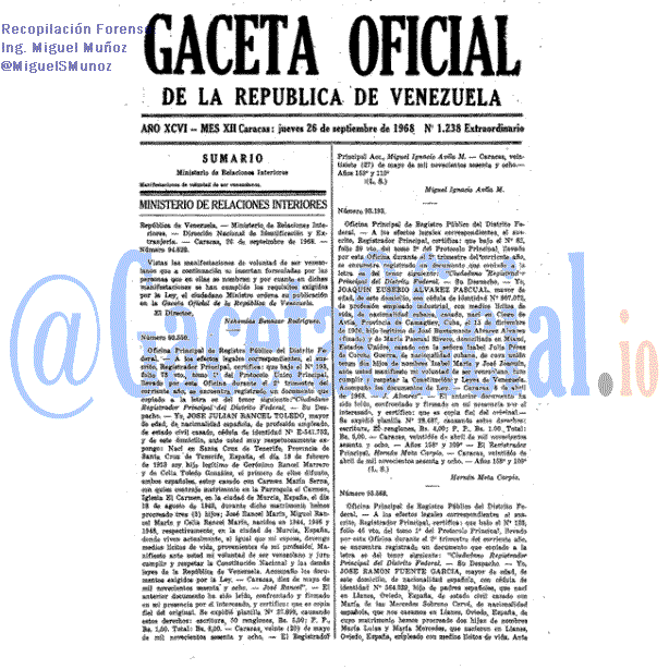 Gaceta Oficial 1238 del 26 Septiembre 1968
