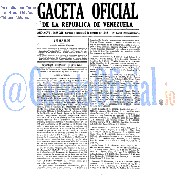 Gaceta Oficial 1243 del 10 Octubre 1968