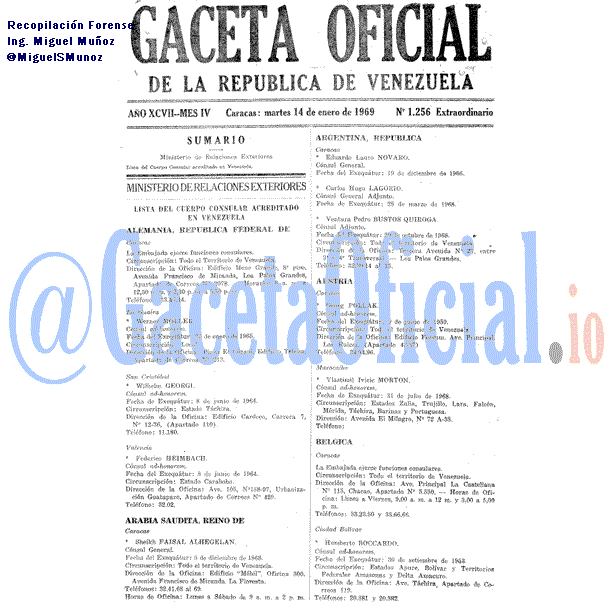 Gaceta Oficial 1256 del 14 Enero 1969