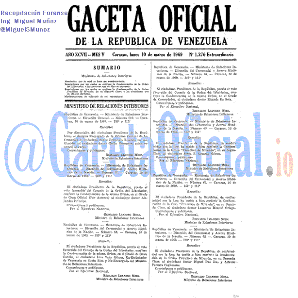 Gaceta Oficial 1276 del 10 Marzo 1969