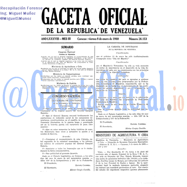 Gaceta Oficial 26153 del 8 Enero 1960