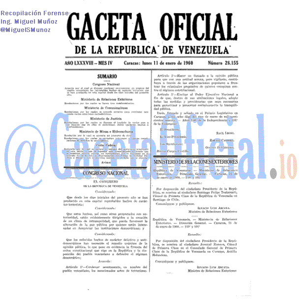 Gaceta Oficial 26155 del 11 Enero 1960