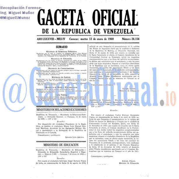 Gaceta Oficial 26156 del 12 Enero 1960