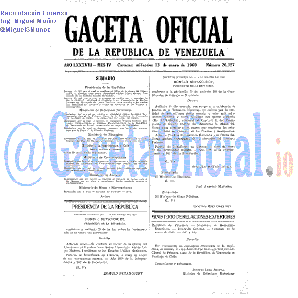 Gaceta Oficial 26157 del 13 Enero 1960