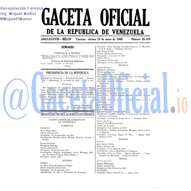Gaceta Oficial 26159 del 15 Enero 1960