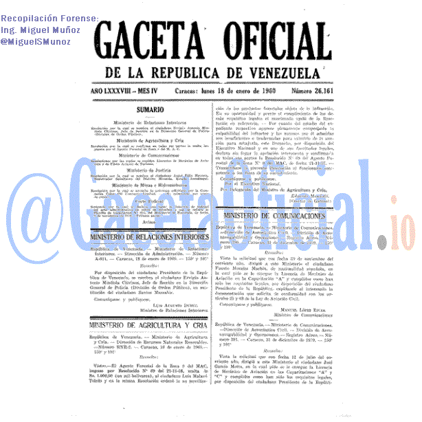Gaceta Oficial 26161 del 18 Enero 1960