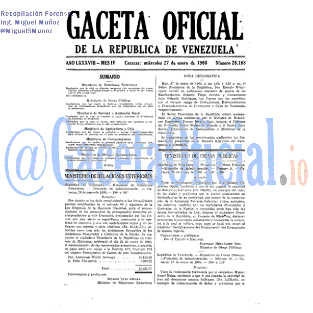 Gaceta Oficial 26168 del 27 Enero 1960