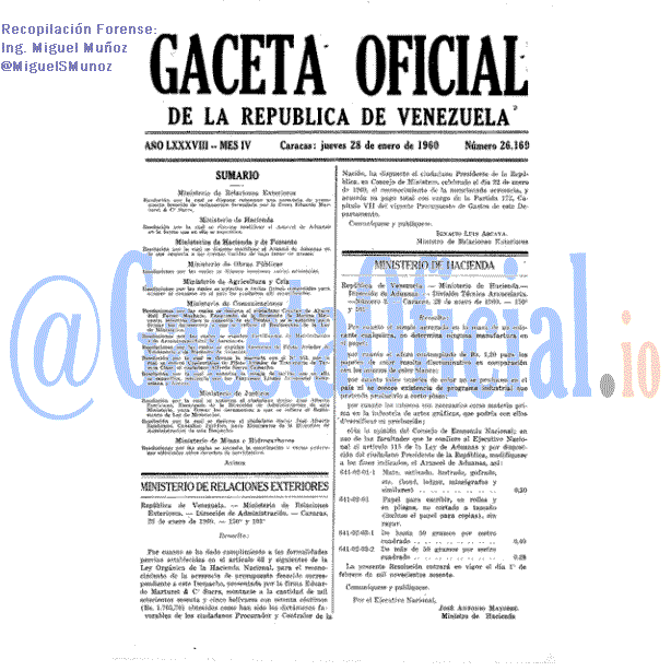 Gaceta Oficial 26169 del 28 Enero 1960