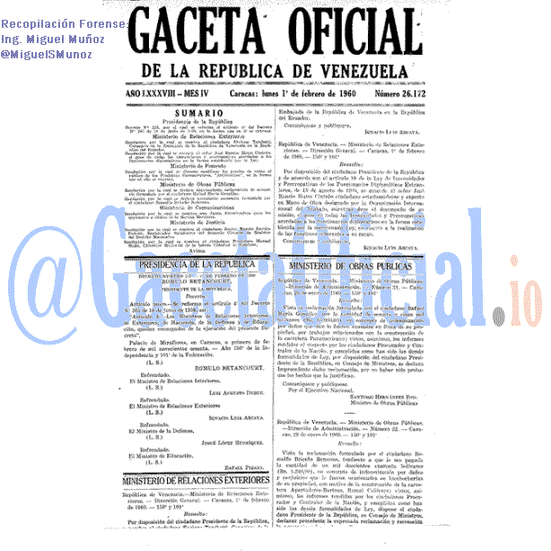 Gaceta Oficial 26172 del 1 Febrero 1960