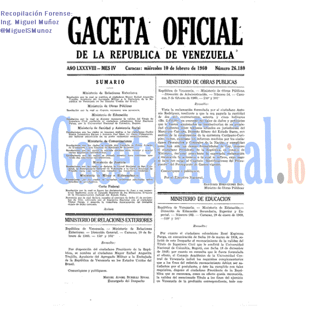 Gaceta Oficial 26180 del 10 Febrero 1960