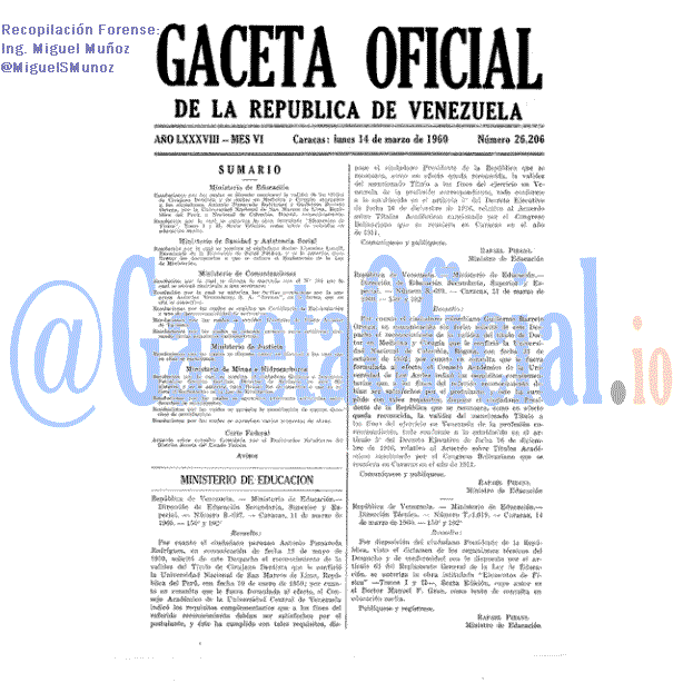 Gaceta Oficial 26206 del 14 Marzo 1960