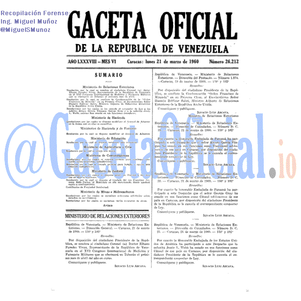 Gaceta Oficial 26212 del 21 Marzo 1960