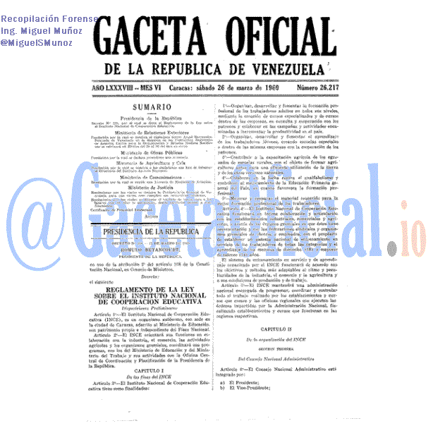 Gaceta Oficial 26217 del 26 Marzo 1960