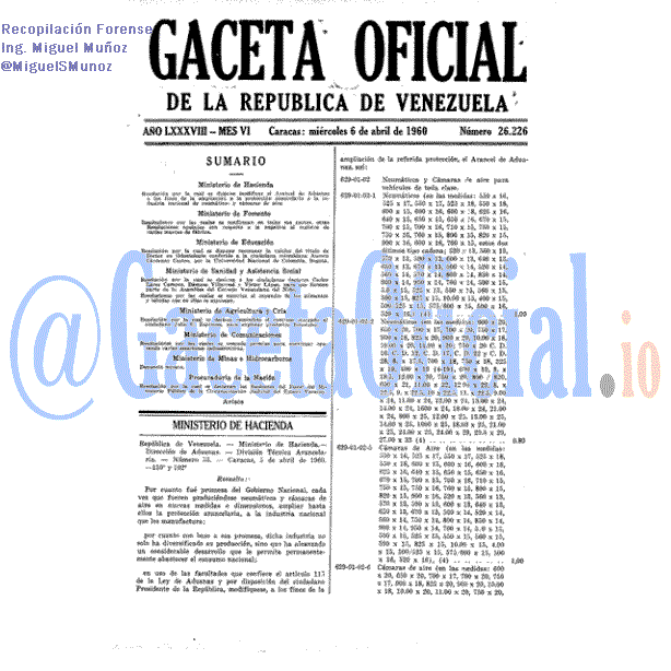 Gaceta Oficial 26226 del 6 Abril 1960