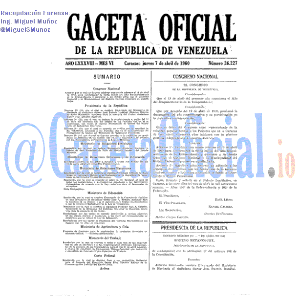 Gaceta Oficial 26227 del 7 Abril 1960