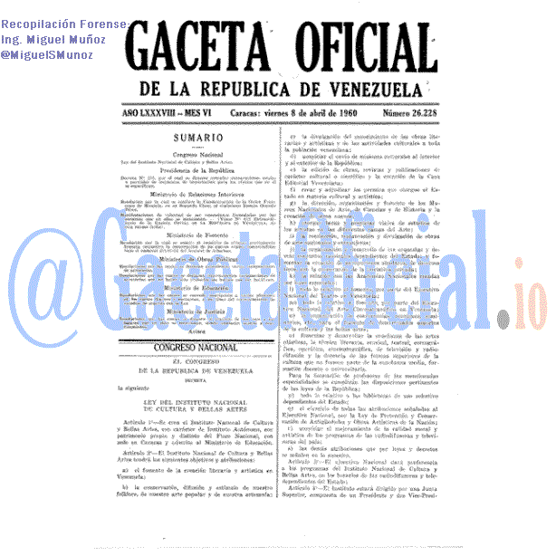 Gaceta Oficial 26228 del 8 Abril 1960