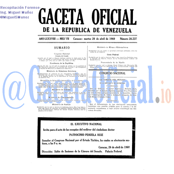 Gaceta Oficial 26237 del 26 Abril 1960