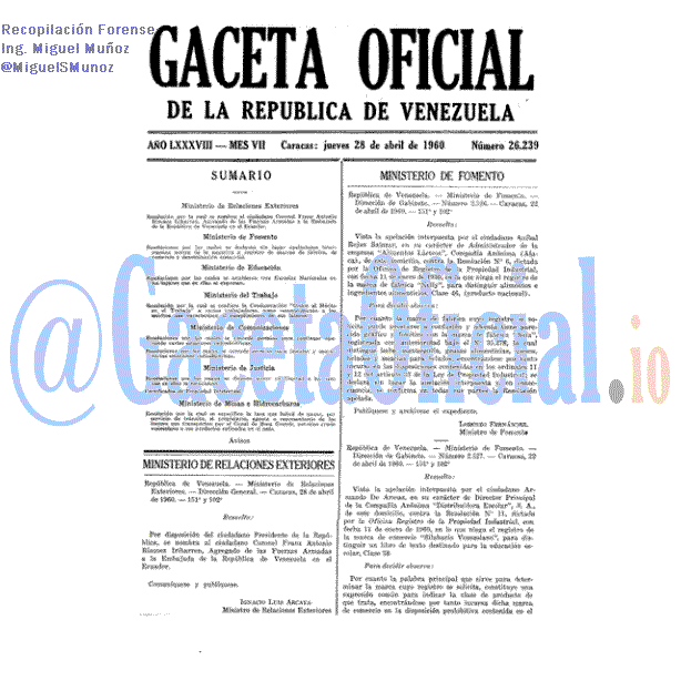 Gaceta Oficial 26239 del 28 Abril 1960