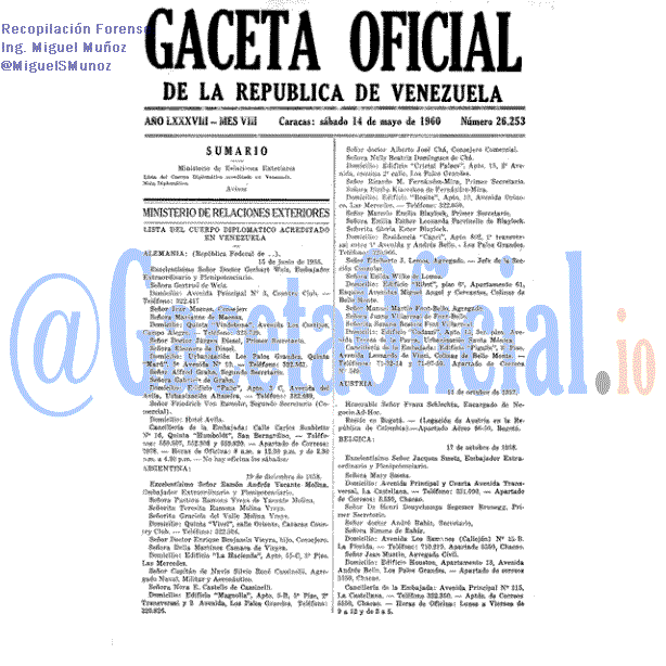 Gaceta Oficial 26253 del 14 Mayo 1960