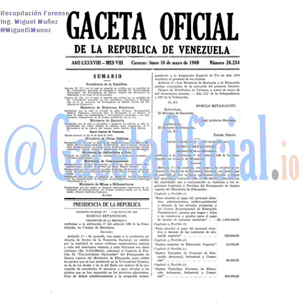 Gaceta Oficial 26254 del 16 Mayo 1960