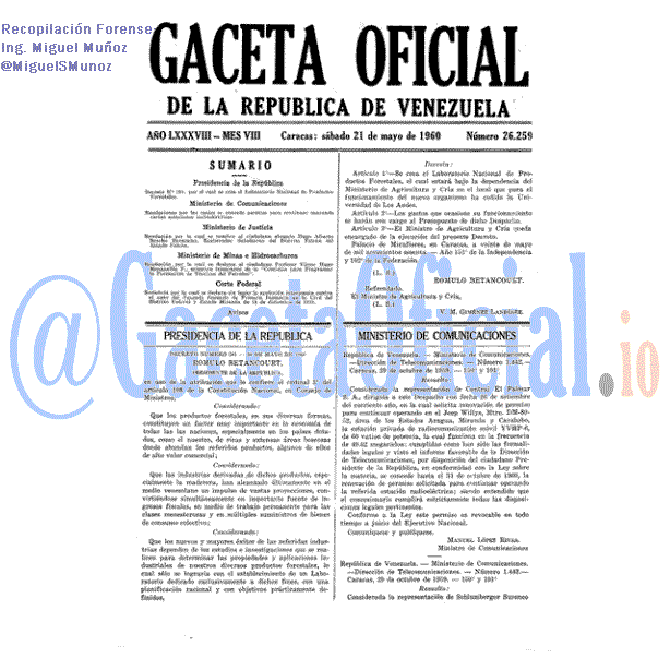 Gaceta Oficial 26259 del 21 Mayo 1960