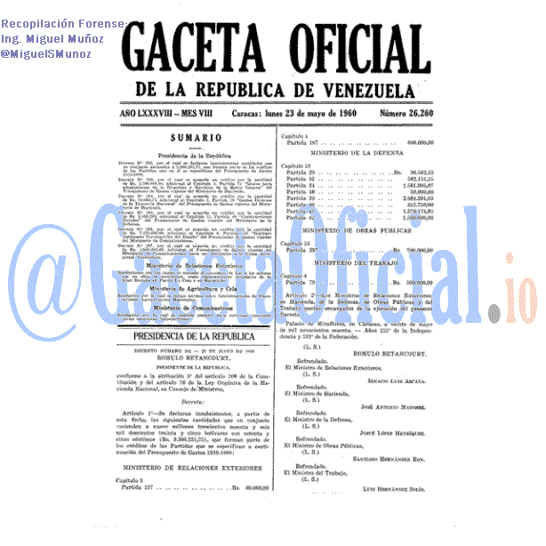 Gaceta Oficial 26260 del 23 Mayo 1960