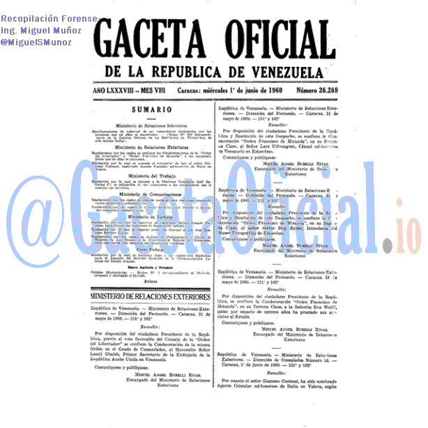 Gaceta Oficial 26268 del 1 Junio 1960