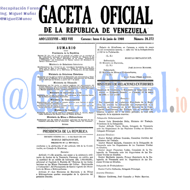Gaceta Oficial 26272 del 6 Junio 1960