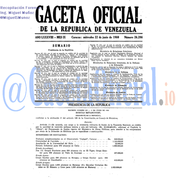 Gaceta Oficial 26286 del 22 Junio 1960