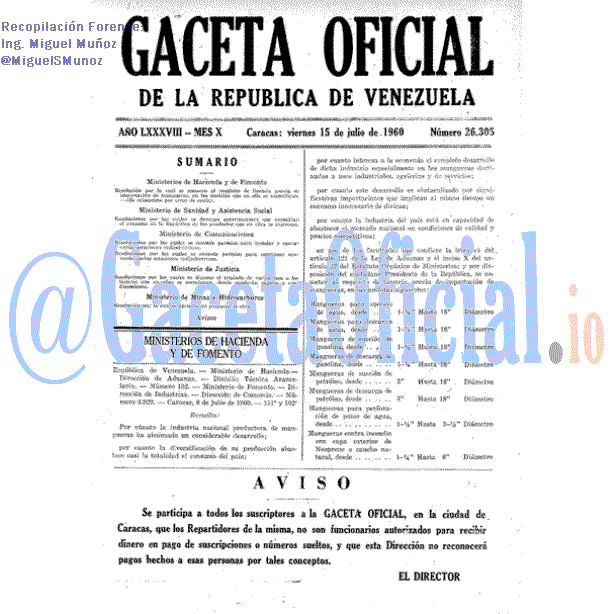 Gaceta Oficial 26305 del 15 Julio 1960