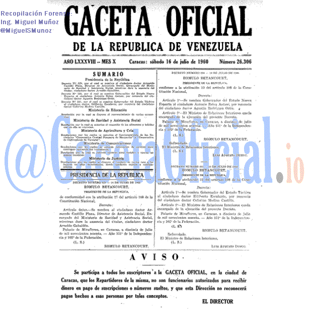 Gaceta Oficial 26306 del 16 Julio 1960