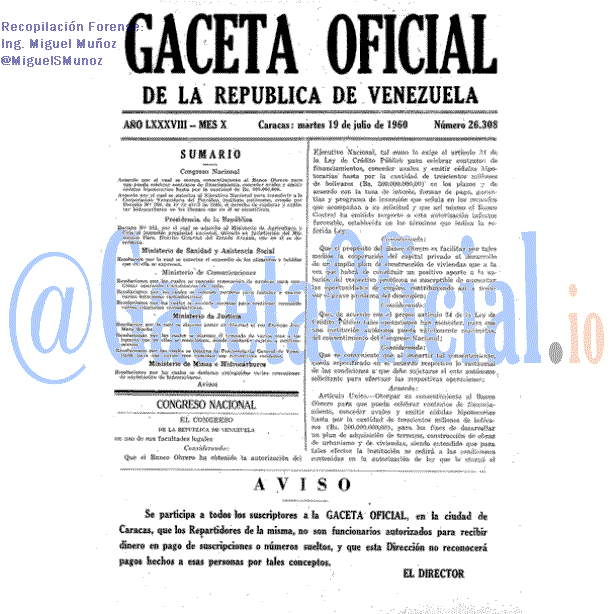 Gaceta Oficial 26308 del 19 Julio 1960