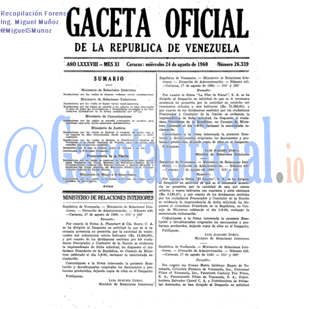 Gaceta Oficial 26339 del 24 Agosto 1960