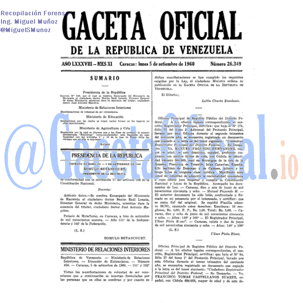 Gaceta Oficial 26349 del 5 Septiembre 1960