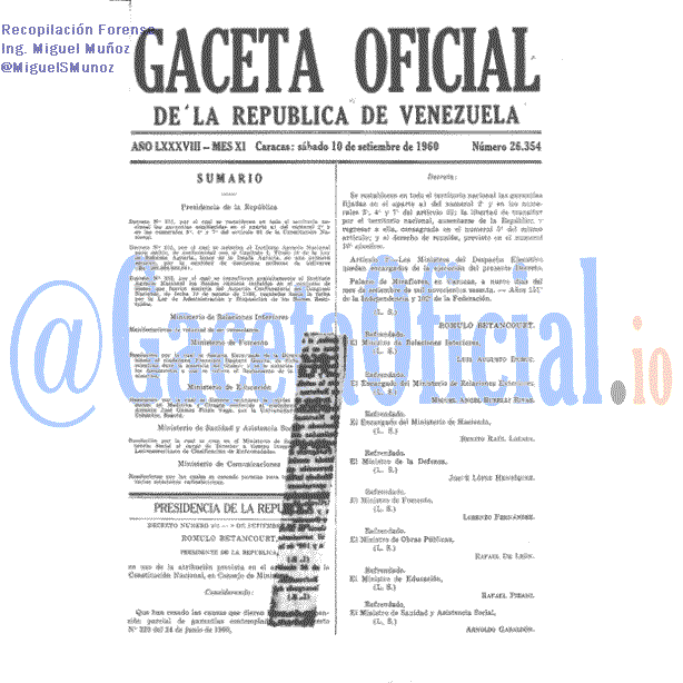 Gaceta Oficial 26354 del 10 Septiembre 1960