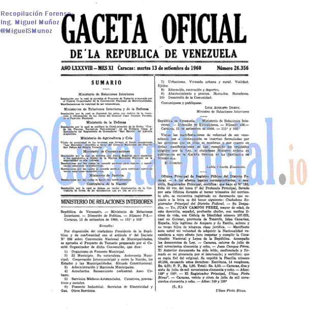 Gaceta Oficial 26356 del 13 Septiembre 1960