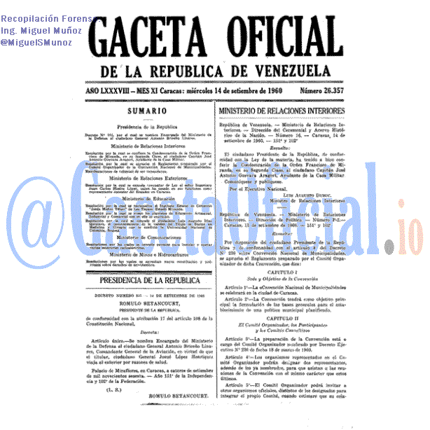 Gaceta Oficial 26357 del 14 Septiembre 1960