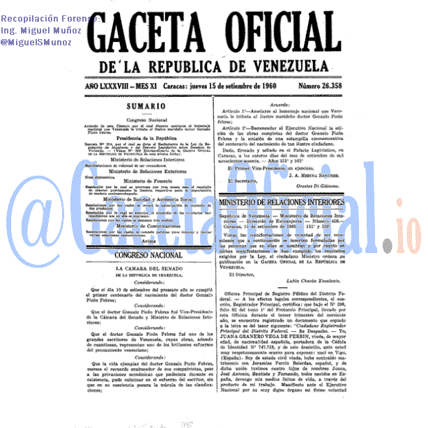 Gaceta Oficial 26358 del 15 Septiembre 1960