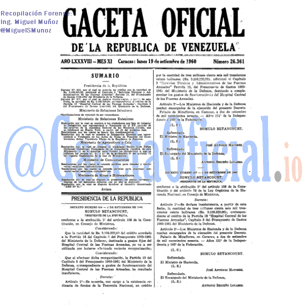 Gaceta Oficial 26361 del 19 Septiembre 1960
