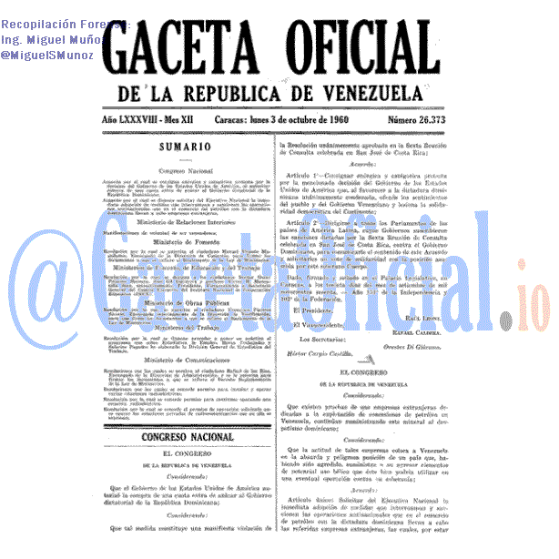Gaceta Oficial 26373 del 3 Octubre 1960