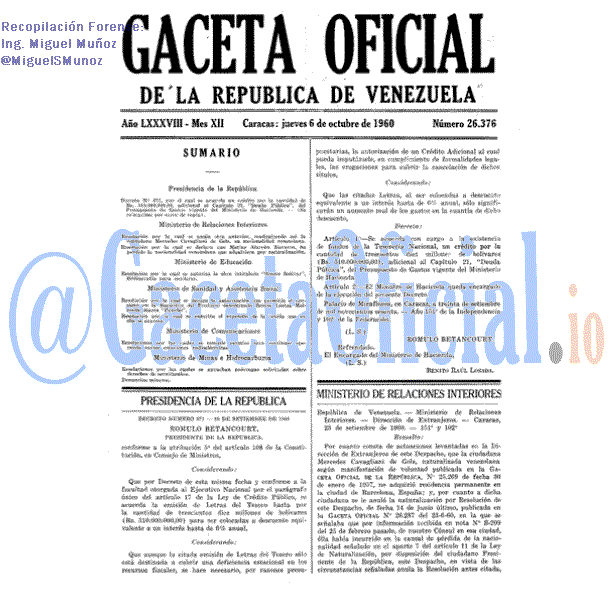 Gaceta Oficial 26376 del 6 Octubre 1960