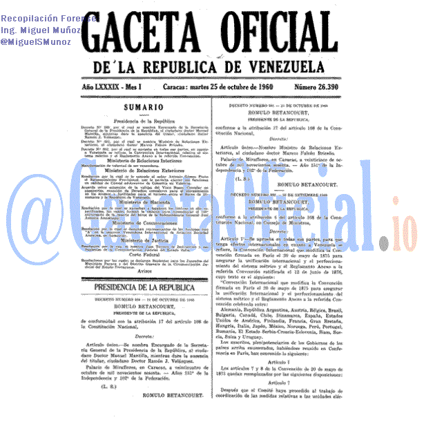 Gaceta Oficial 26390 del 25 Octubre 1960
