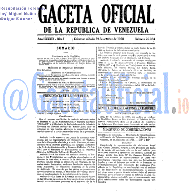 Gaceta Oficial 26394 del 29 Octubre 1960