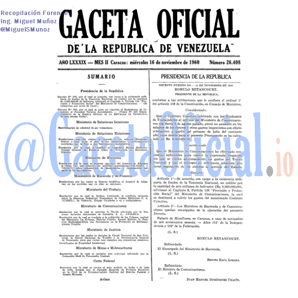 Gaceta Oficial 26408 del 16 Noviembre 1960