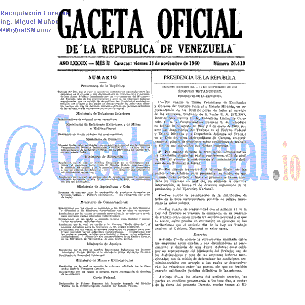 Gaceta Oficial 26410 del 18 Noviembre 1960