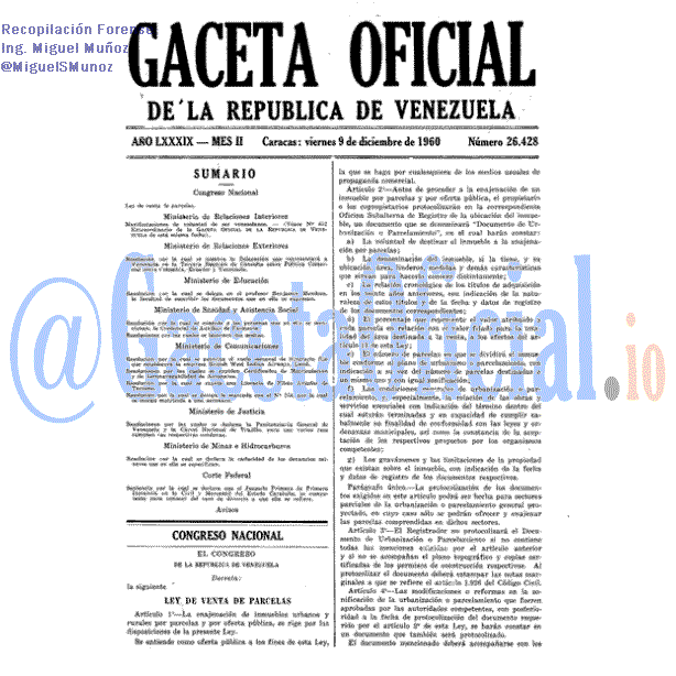 Gaceta Oficial 26428 del 9 Diciembre 1960