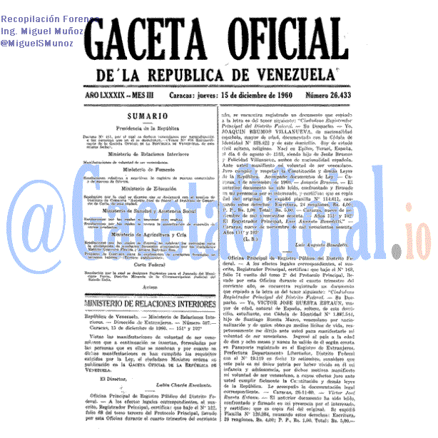 Gaceta Oficial 26433 del 15 Diciembre 1960