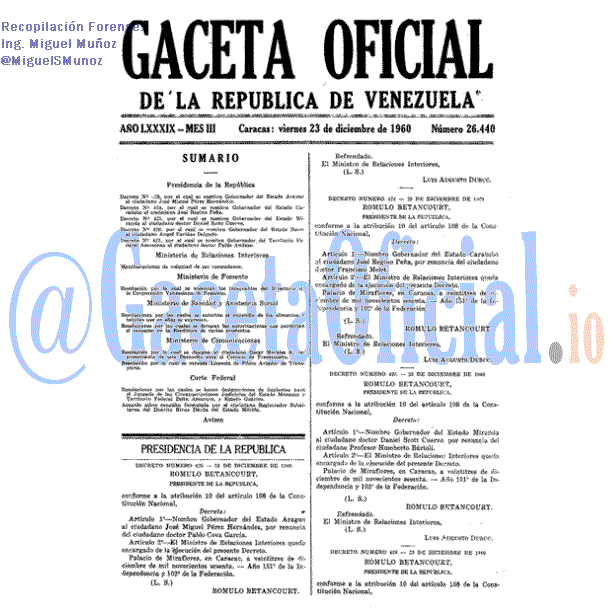 Gaceta Oficial 26440 del 23 Diciembre 1960