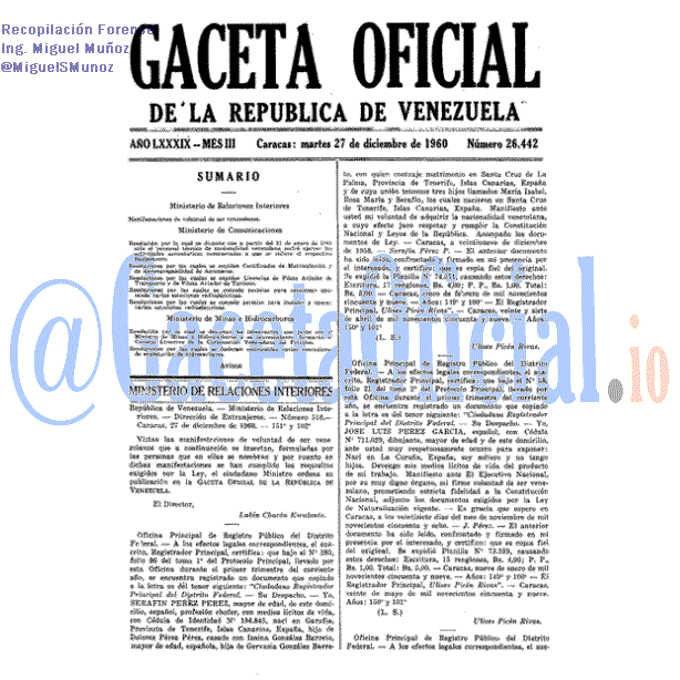 Gaceta Oficial 26442 del 27 Diciembre 1960
