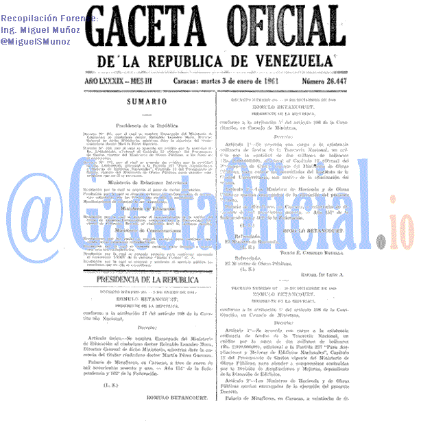 Gaceta Oficial 26447 del 3 Enero 1961